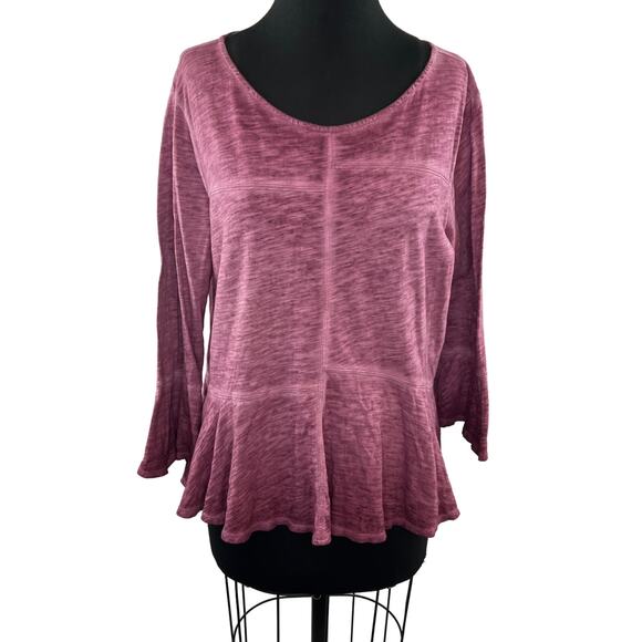 Anthropologie Akemi + Kin Pink Top Cotton Scoop Neck Ruffle Sleeve Size Large L - Picture 1 of 11